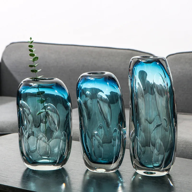 Water Blue Bubble Glass Vase Transparent Hydroponic Flower Pots Desk Decoration Flower Arrangement Floral Vases Modern Decor